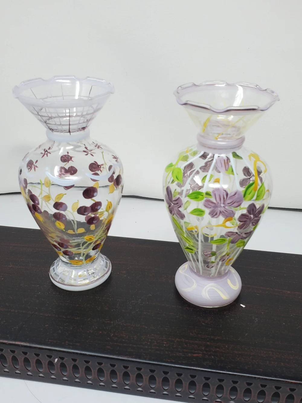 Hand-Painted Glass Vase with Blue Butterfly Motif